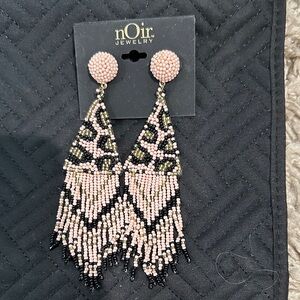 Beaded Jewelry Leopard Pink and Black Beaded Earrings